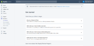 Shopify Affiliate program main dashboard