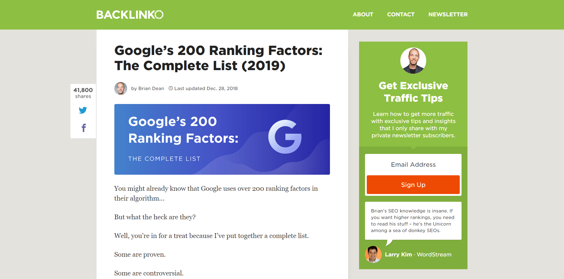 200 ranking factors blog post by backlinko