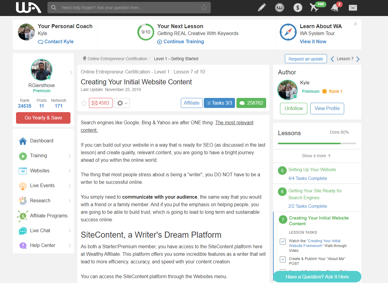 WA Lesson 5 Creating Your Initial Content WA Lesson 5 Creating Your Initial Content