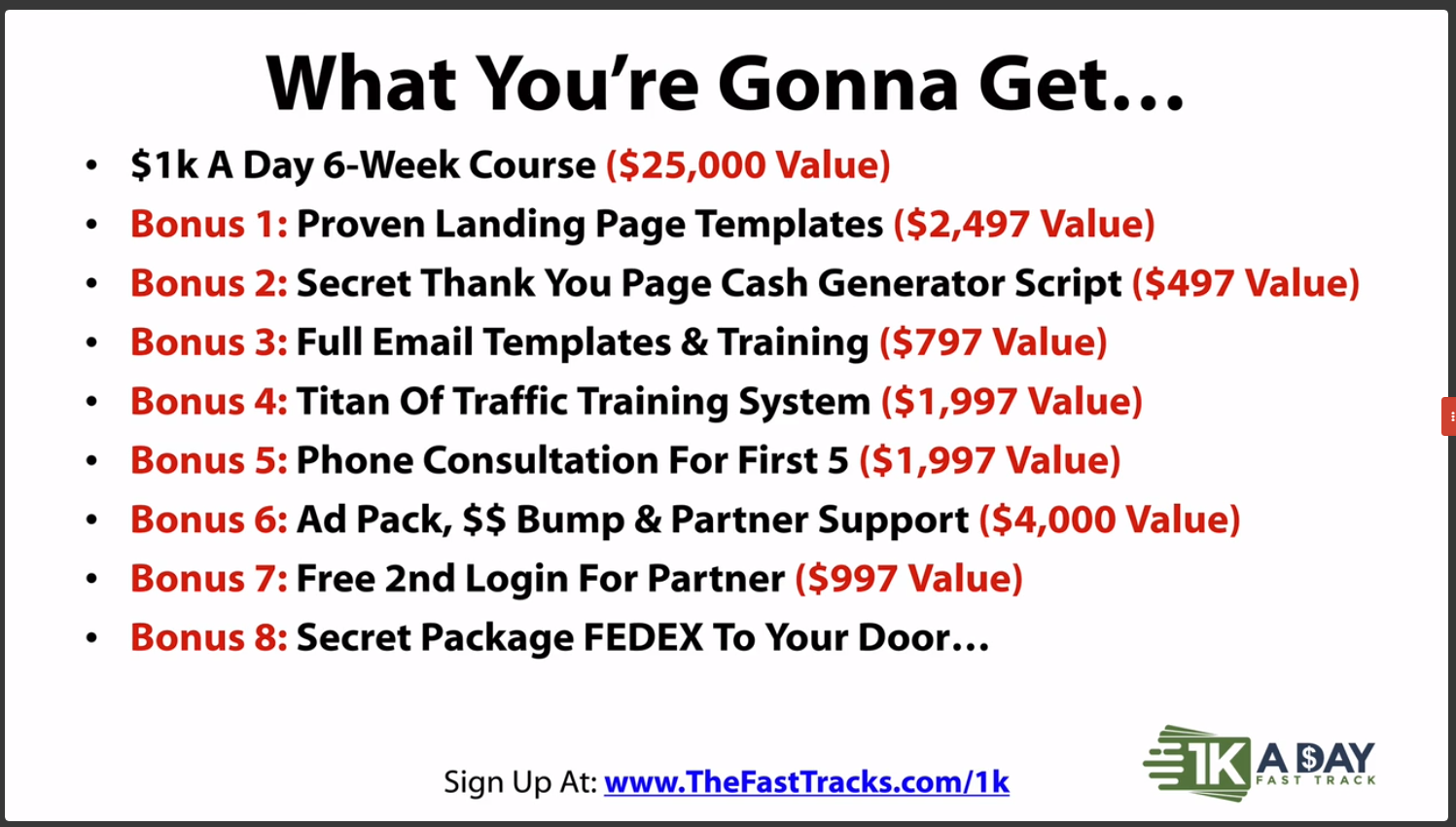 full 8 bonuses 1K A Day Fast Track