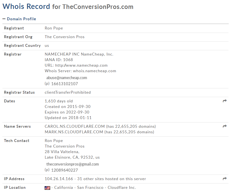 WHOIS The Conversion Pros