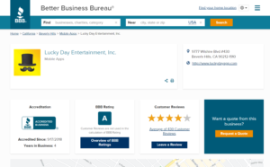 Lucky Day App BBB rating