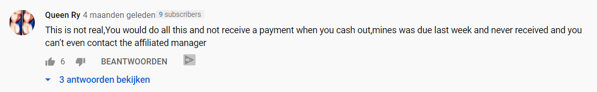 Queen Rye Tap 2 Earn Scam YouTube comment