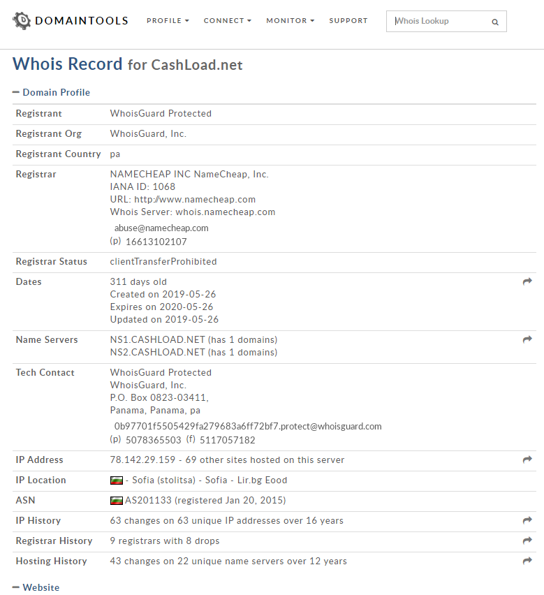 WHOIS record cashload.net