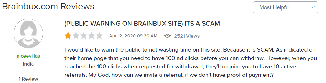 Brainbux user rating