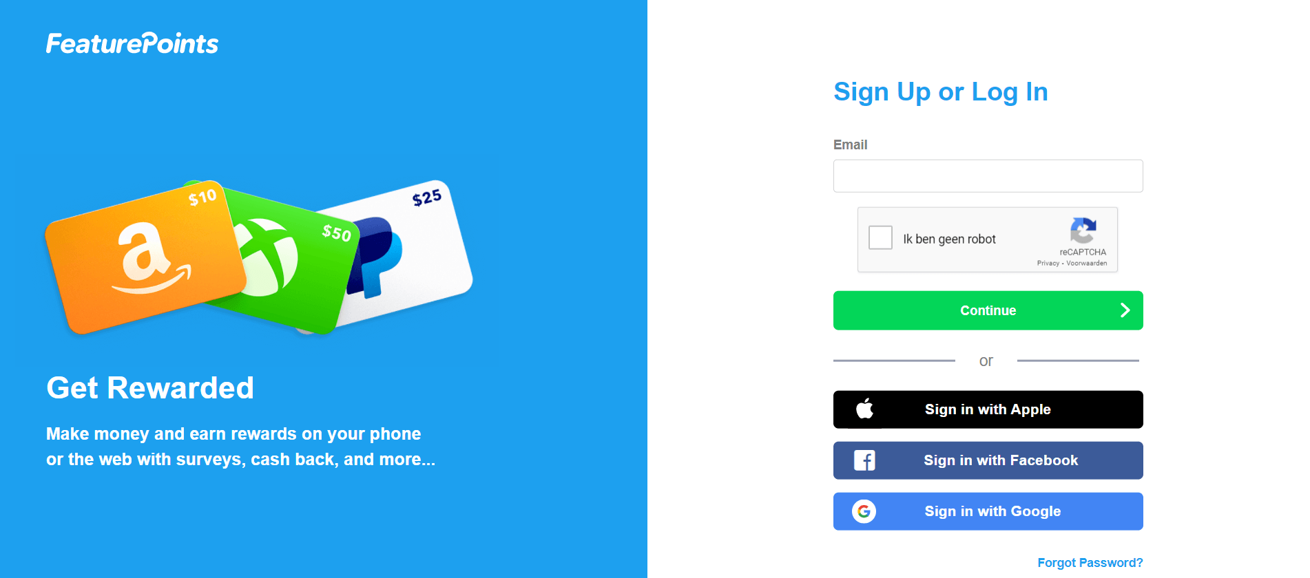 Feature Points sign up