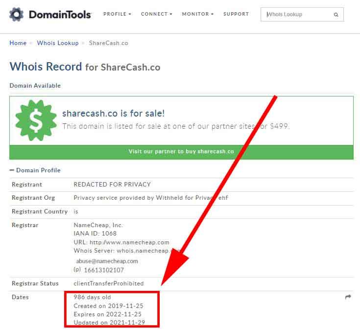 sharecash WHOIS record