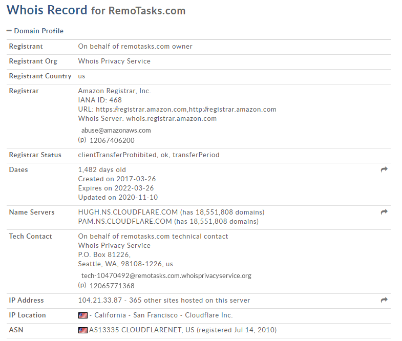 Remotasks whois information
