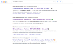 Referral heaven review search results