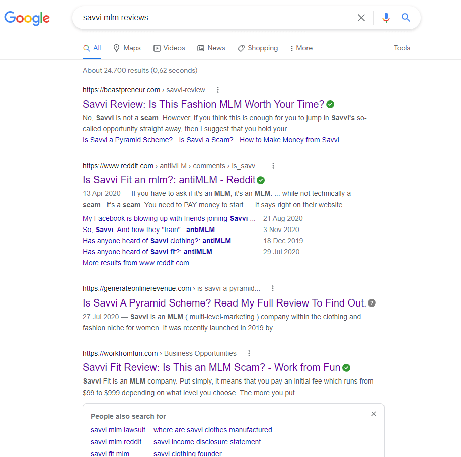 Savvi search results