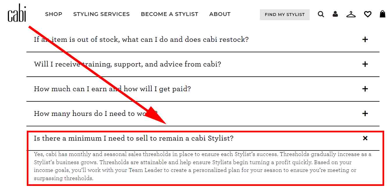 Cabi MLM has a minimal sales threshold you have to reach