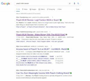 Peach MLM Google search results