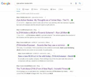 Zyia active Google search results