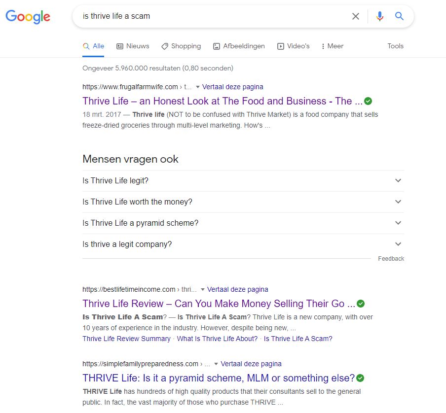 Thrive Life search results