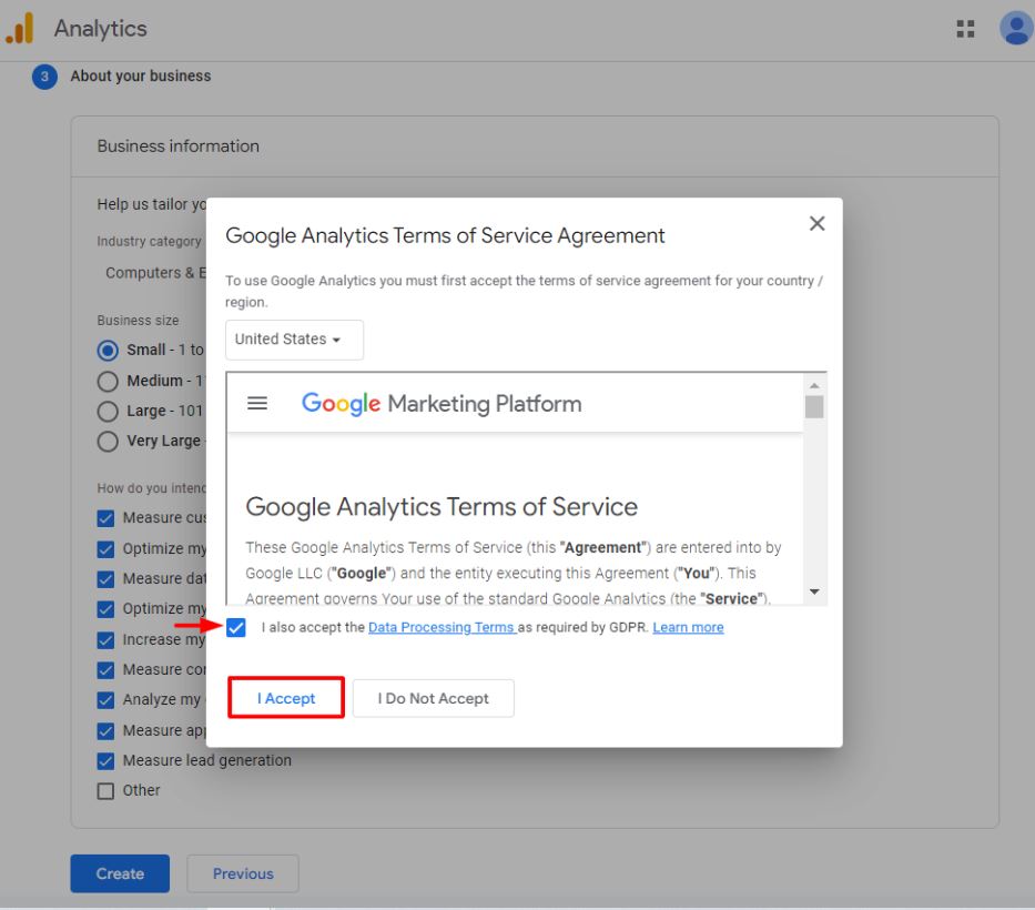 Google analytics terms of services