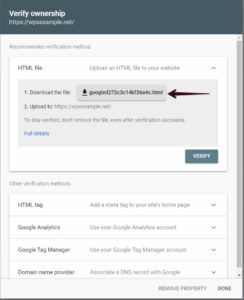 Google search console verify ownership