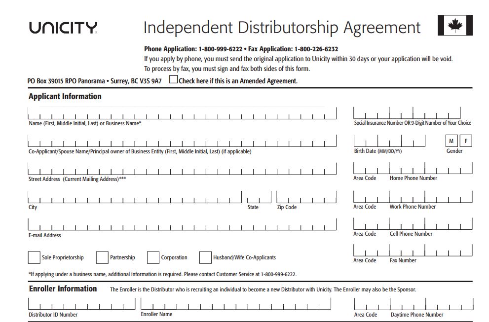 Unicity distributor agreement